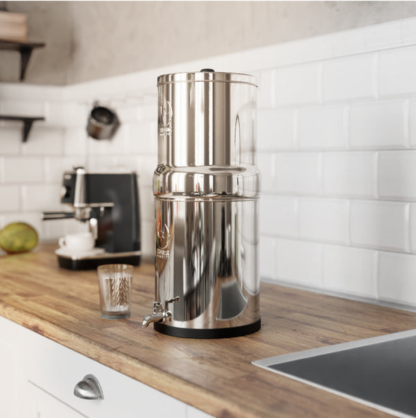 Phoenix Gravity Water Filter placed in a modern kitchen space