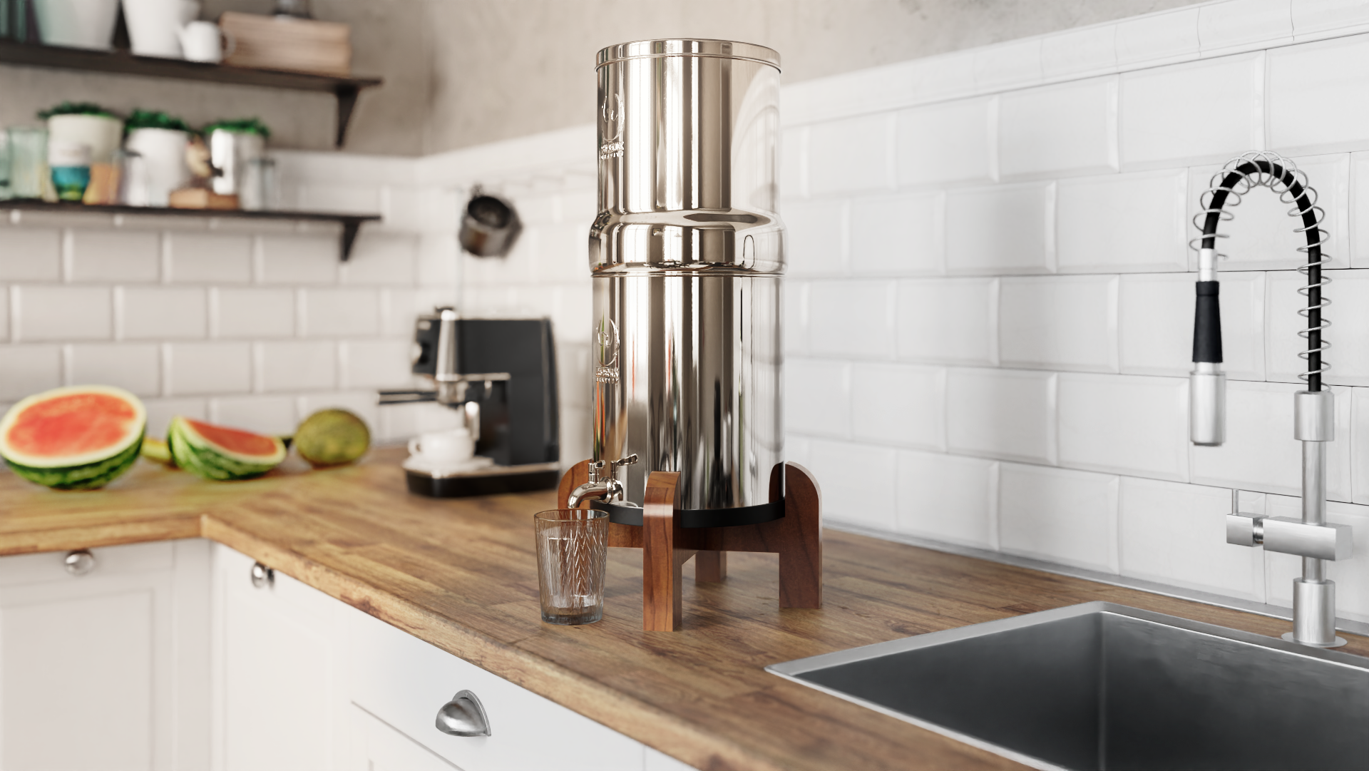 Phoenix countertop water filter system with detailed product view