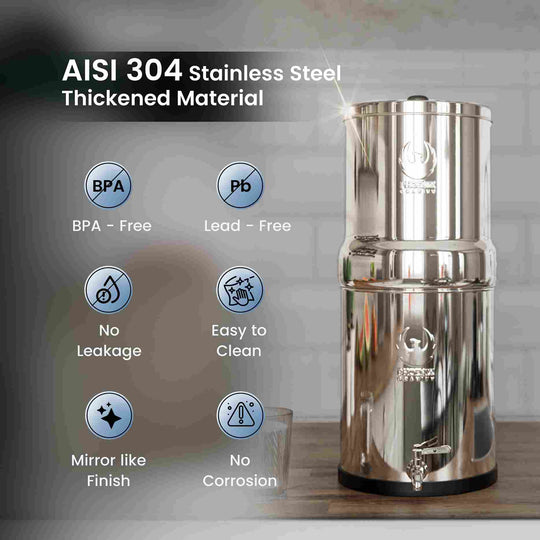 Phoenix Gravity AISI 304 stainless steel water filter with BPA-free and lead-free design