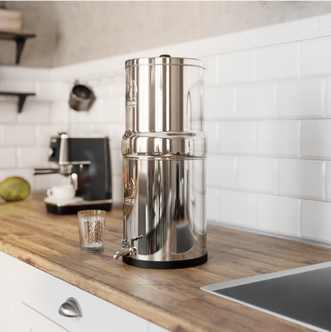 Phoenix Gravity Water Filter placed in a modern kitchen space